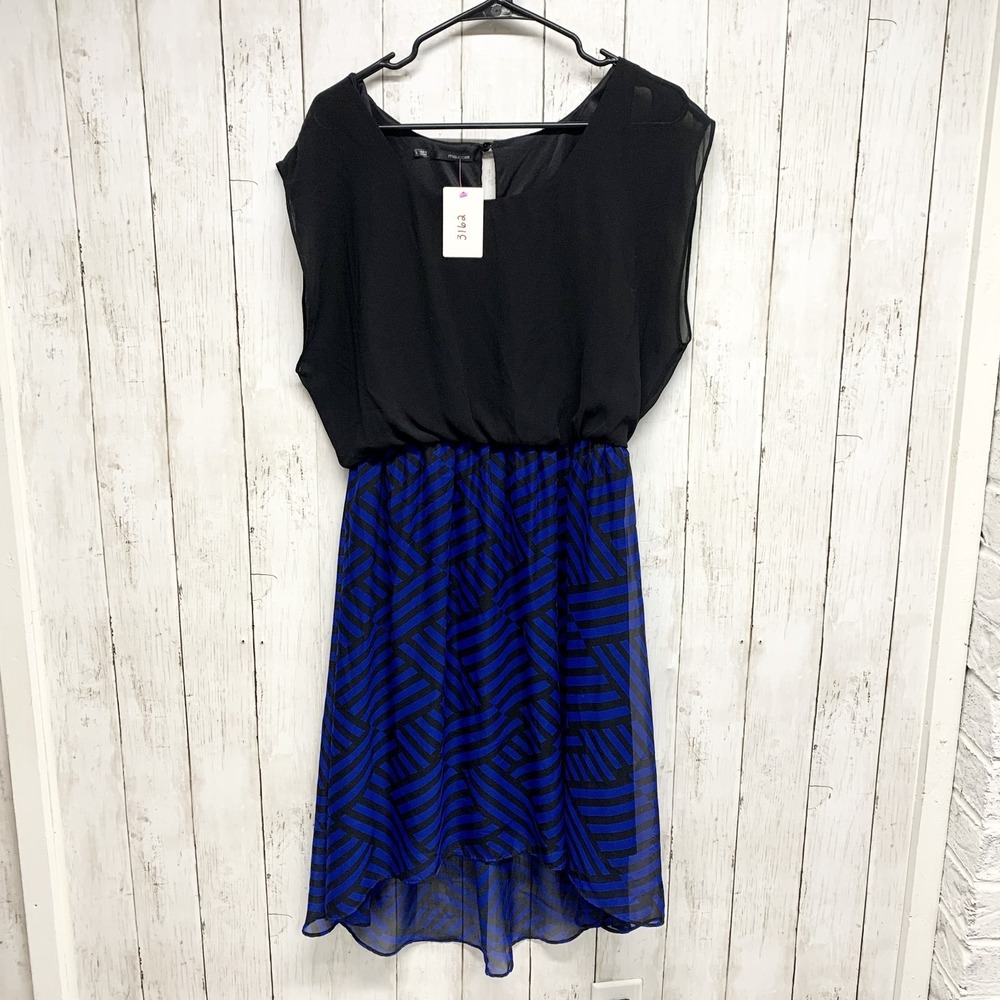 Maurices Dress Women Large Black Blue Geometric Skirt Sleeveless Knee Length Y2K